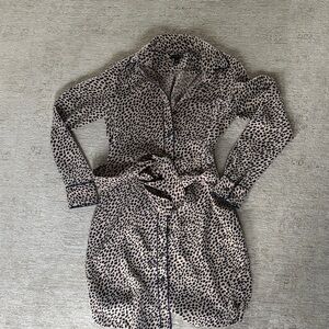 Ann Taylor Beige Shirt Dress with Black Spot Print